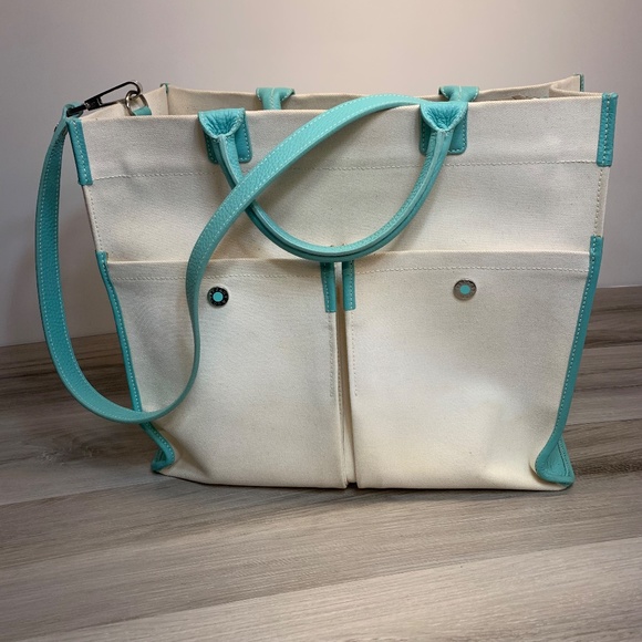 Womens Tiffany & Co Canvas Jitney Large Weekend Tote Shoulder Bag Purse